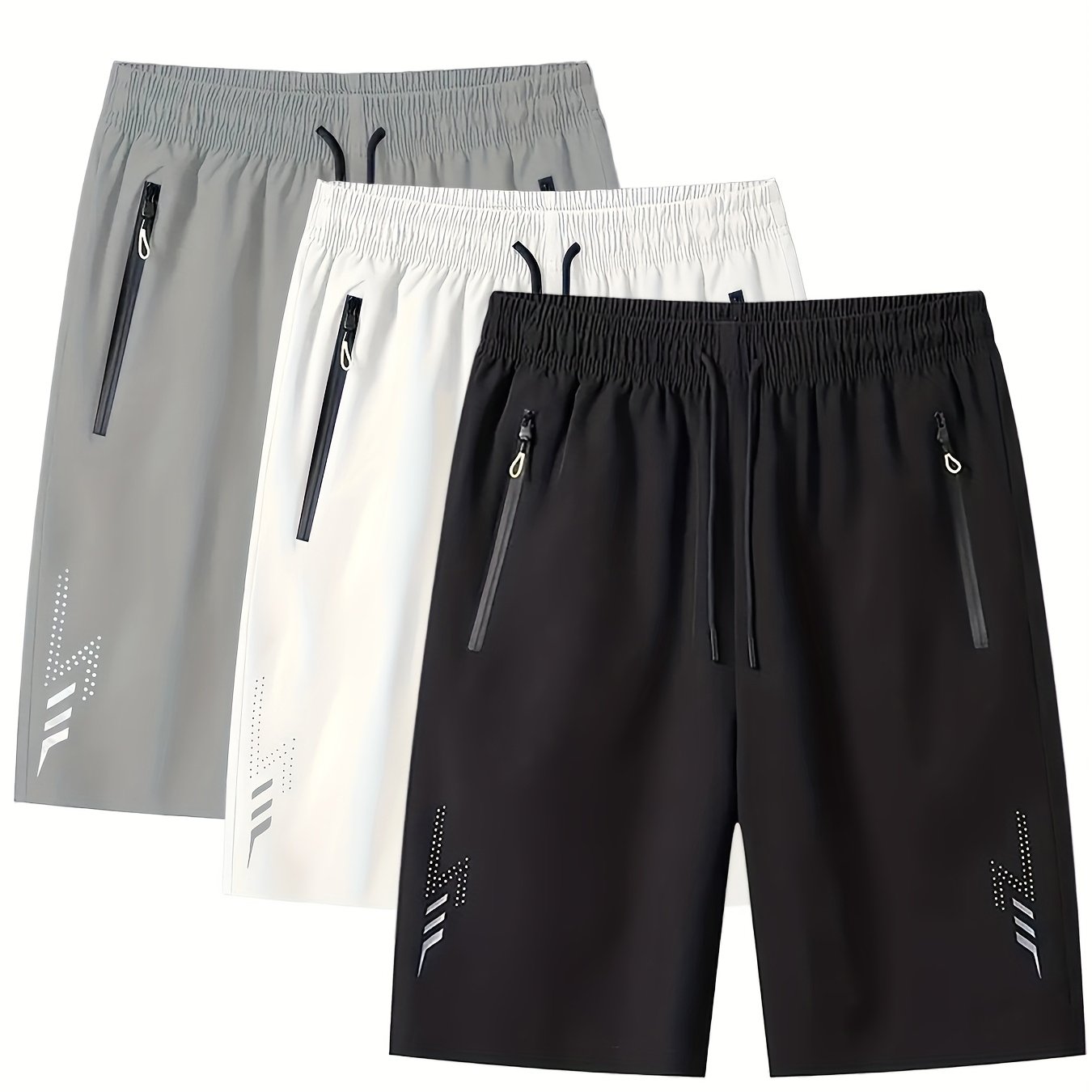 Short de sport décontracté pour homme avec poches zippées et motif géométrique