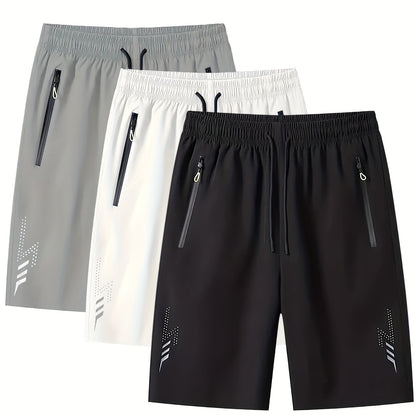 Short de sport décontracté pour homme avec poches zippées et motif géométrique