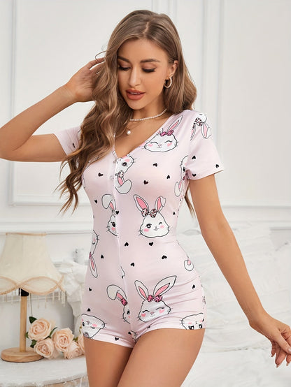 Combinaison Pyjama Femme Style Kawaii à Motif Lapin, Décontractée pour la Maison et la Nuit