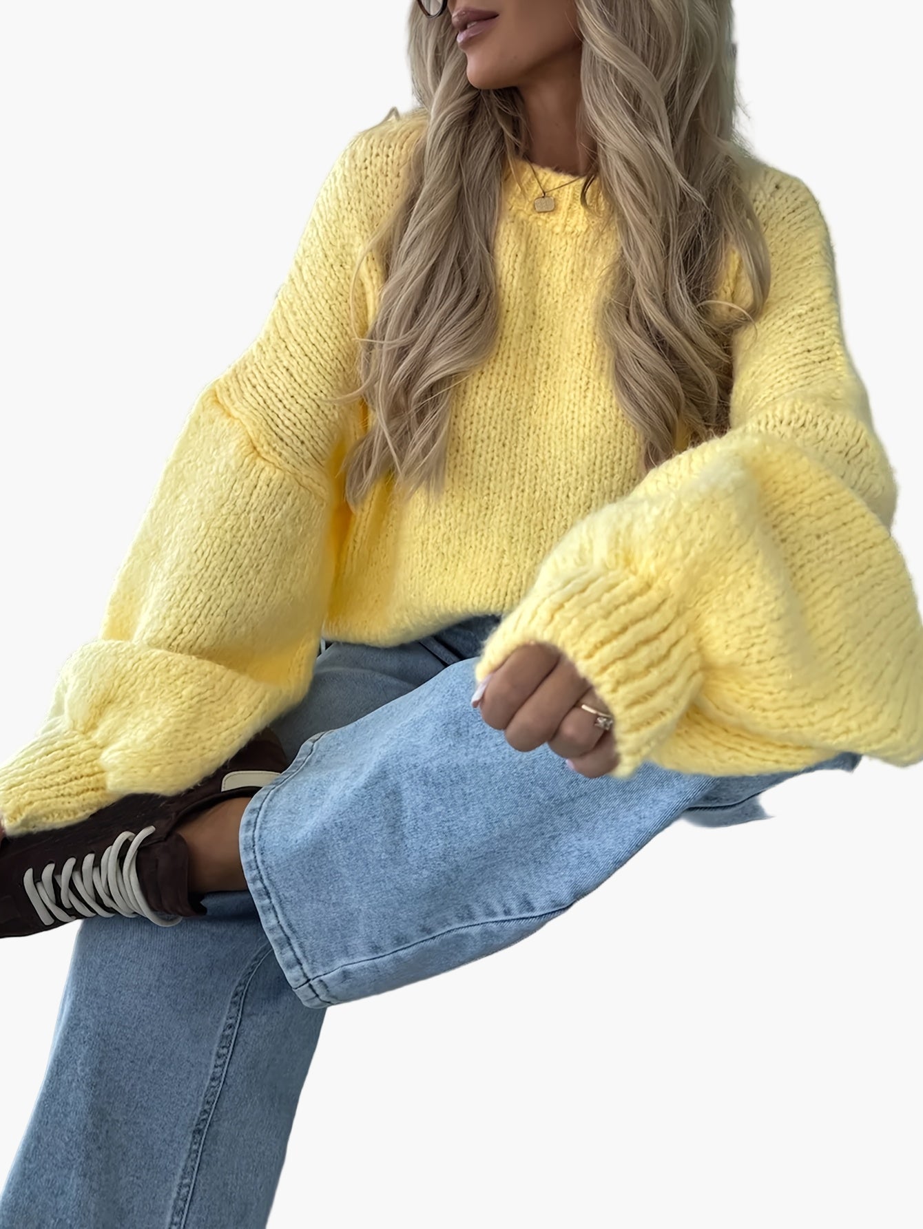Jersey casual mujer mangas abullonadas estilo urbano otoño invierno