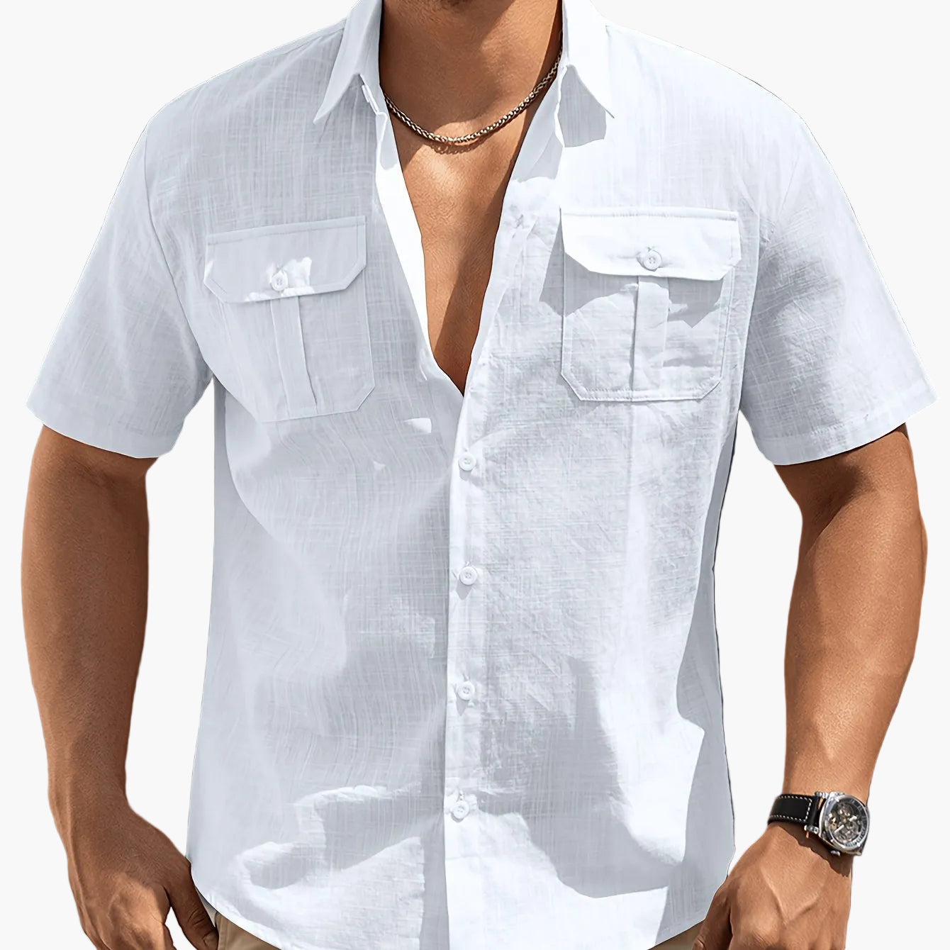 Kurzärmeliges Casual-Herrenhemd mit Taschen – ideal für Sommer und Freizeit