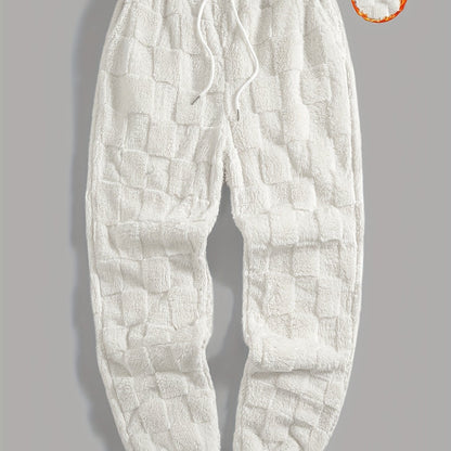 Pantalon de jogging doux à motif texturé à carreaux et cordon de serrage