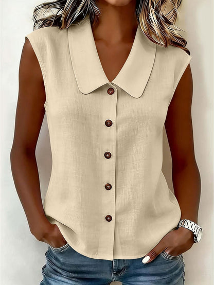 Chemisier sans manches à col Claudine pour femme, style décontracté chic, idéal pour le printemps et l'été