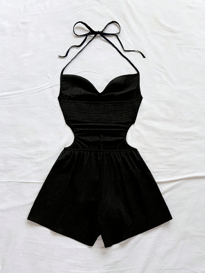 Elegant Women's Romper with Cowl Neck and Open Back – Vacation Style, Modern Fit