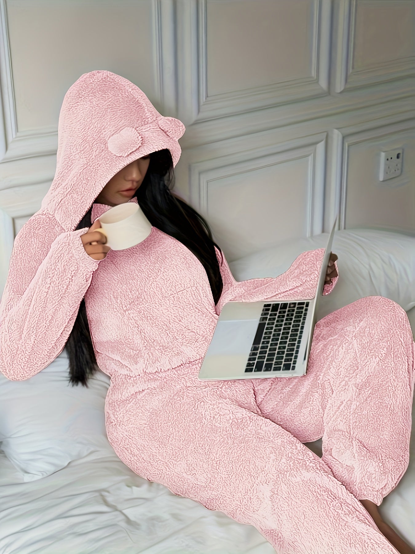 Ensemble d'intérieur Femme Doux à Capuche et Pantalon Large avec Oreilles