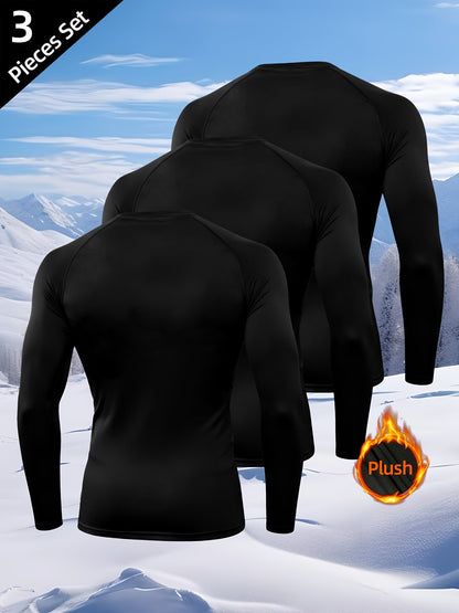 Ensemble Sous-vêtements Thermiques Homme Noir Manches Longues Lot de 3