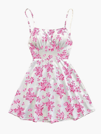 Abito estivo femminile stile elegante a fiori, taglio a trapezio, uso quotidiano o occasione speciale
