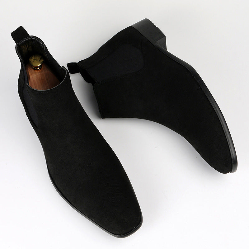 Bottes Chelsea pour homme en tissu aspect daim noir à bout pointu