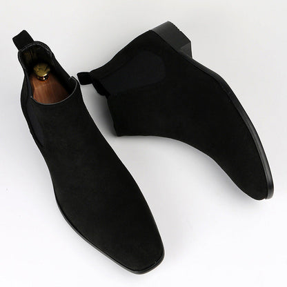 Bottes Chelsea pour homme en tissu aspect daim noir à bout pointu