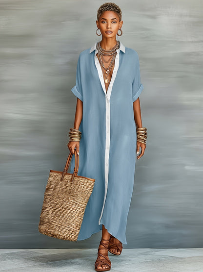 Robe Chemise Longue Décontractée Femme Style Bohème Élégant Été