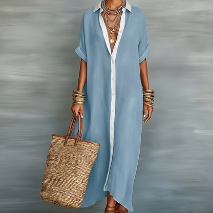 Robe Chemise Longue Décontractée Femme Style Bohème Élégant Été