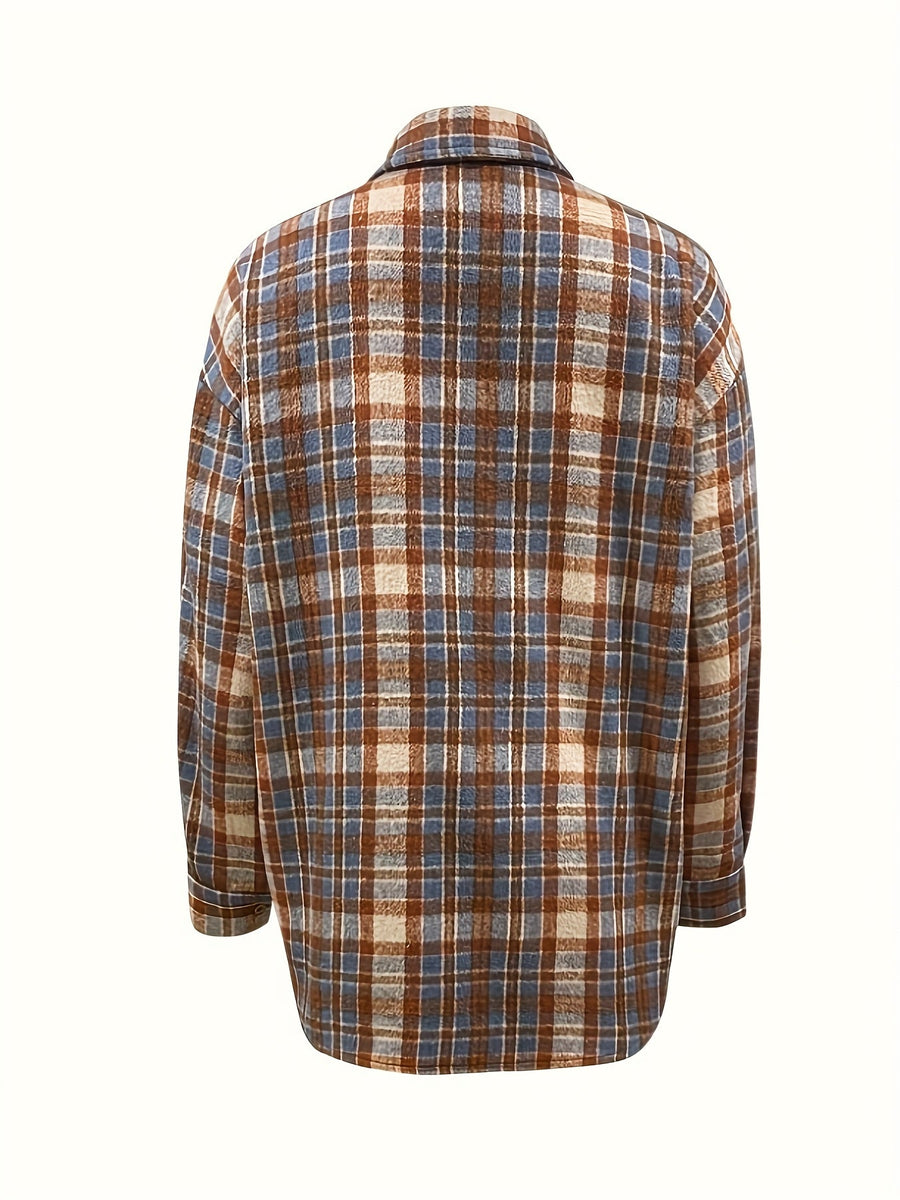 Surchemise à carreaux oversize Femme marron beige bleue décontractée