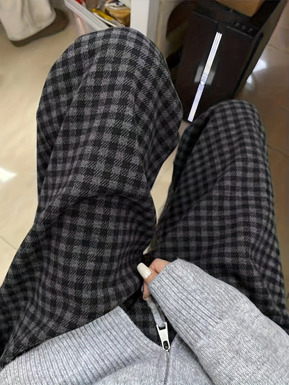 Pantalon large à carreaux Vichy noir et gris avec taille élastique et cordon