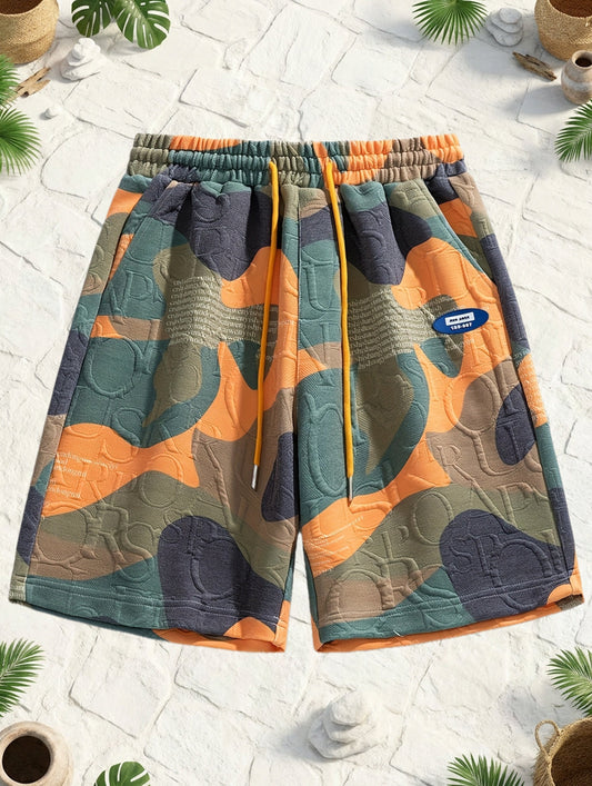 Shorts graphiques homme style urbain camouflage embossé pour look décontracté