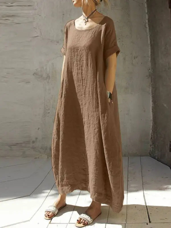 Luźna sukienka damska w stylu boho chic z krótkim rękawem