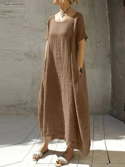 Luźna sukienka damska w stylu boho chic z krótkim rękawem