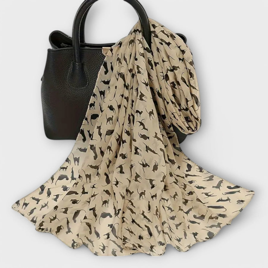Women’s Scarf with Animal Print in Beige, Brown, and Black Tones