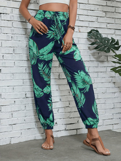 Pantalon jogger femme style vacances à imprimé feuilles pour le printemps/été