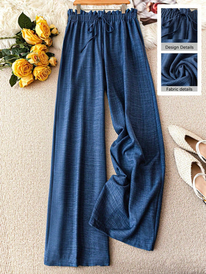 Pantalon large femme style décontracté à taille élastique – Idéal printemps et été