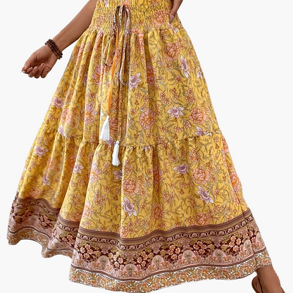Elegant summer style women's long bohemian floral print skirt