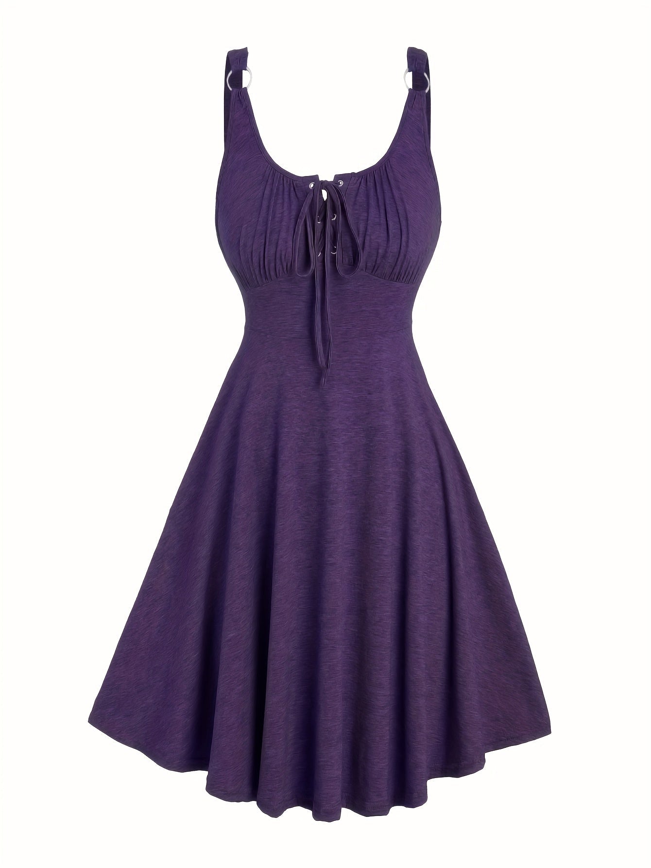 Lässiges Damenkleid mit Ausschnitt und Ösen-Trägern, ausgestellter Frühling-Sommer-Stil  