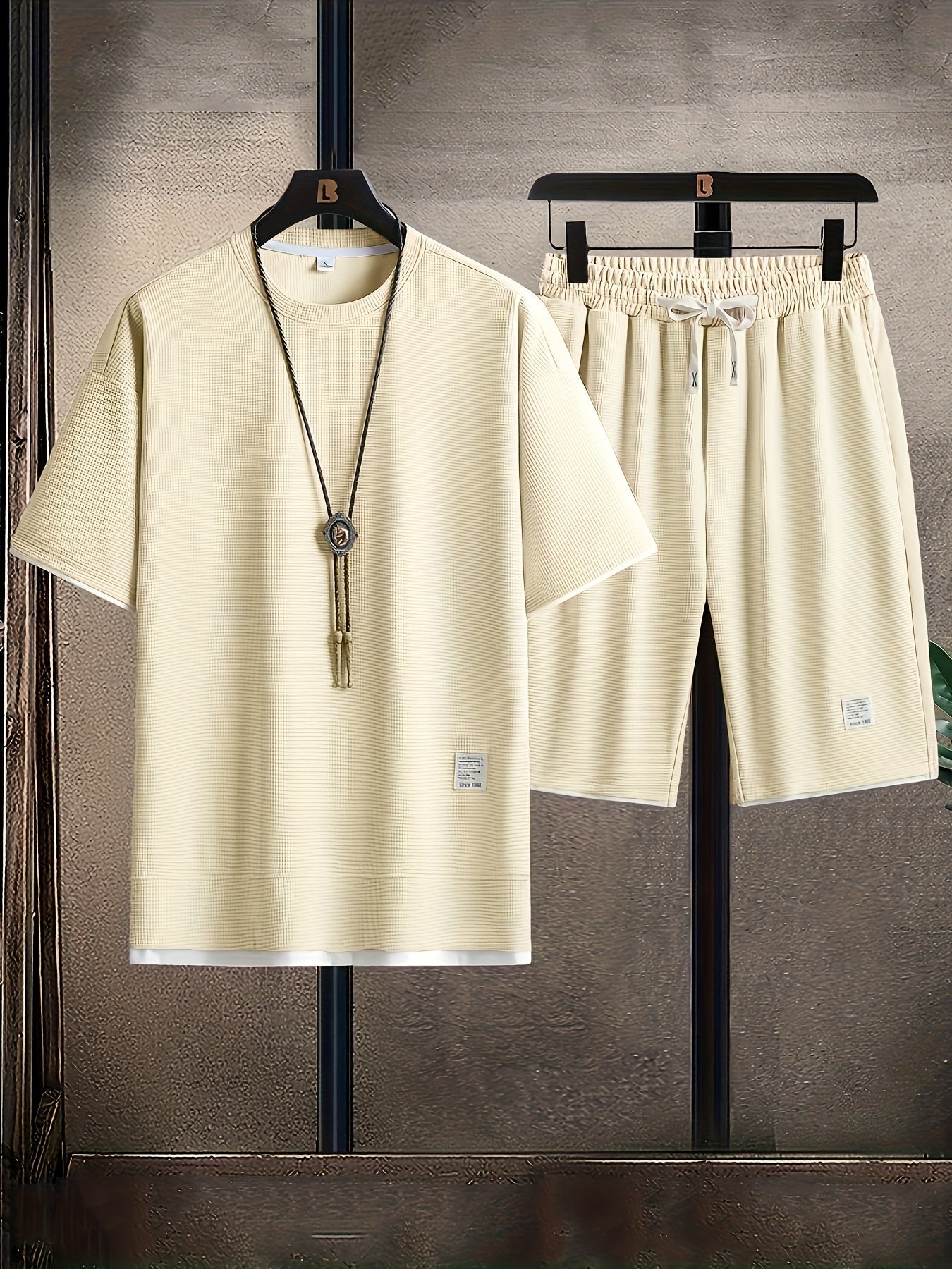 Men's casual sportswear style set, round neck, summer