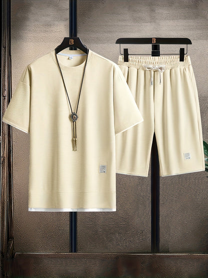Men's casual sportswear style set, round neck, summer