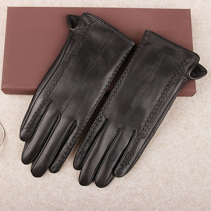 Gants noirs souples avec coutures décoratives pour femme