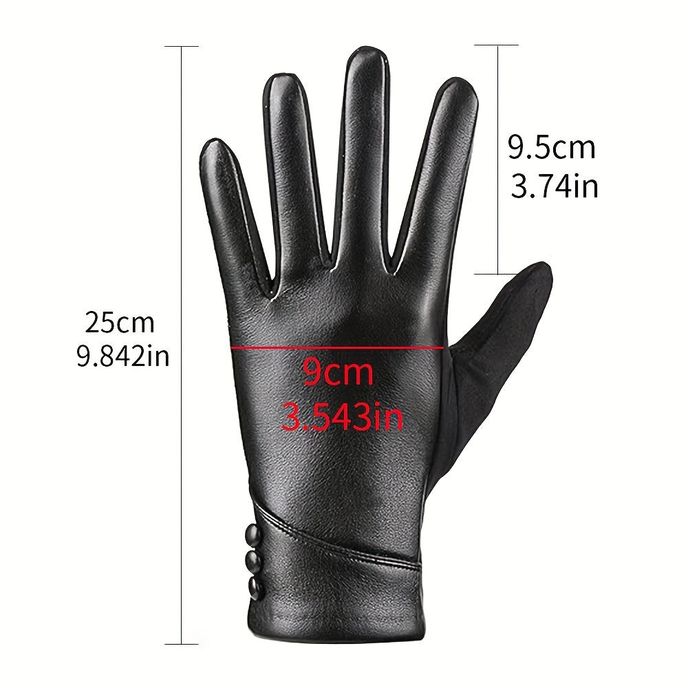 Gants Élégants Noirs avec Détail Boutons pour Femme