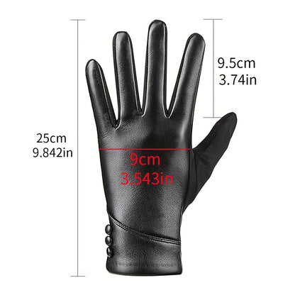 Gants Élégants Noirs avec Détail Boutons pour Femme
