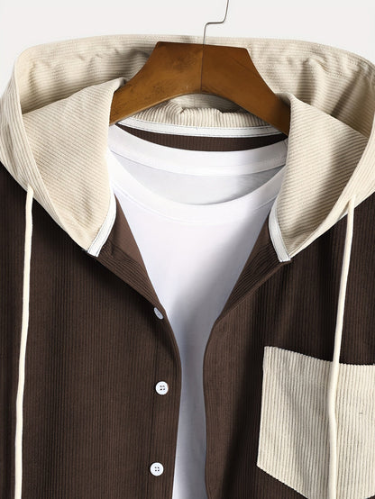 Ensemble Homme Côtelé Chemise à Capuche et Pantalon Couleur Unie