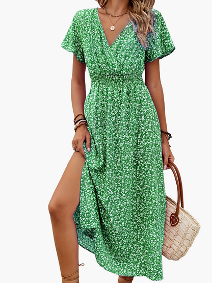Abito lungo incrociato floreale stile bohémien da donna – Eleganza estiva e casual