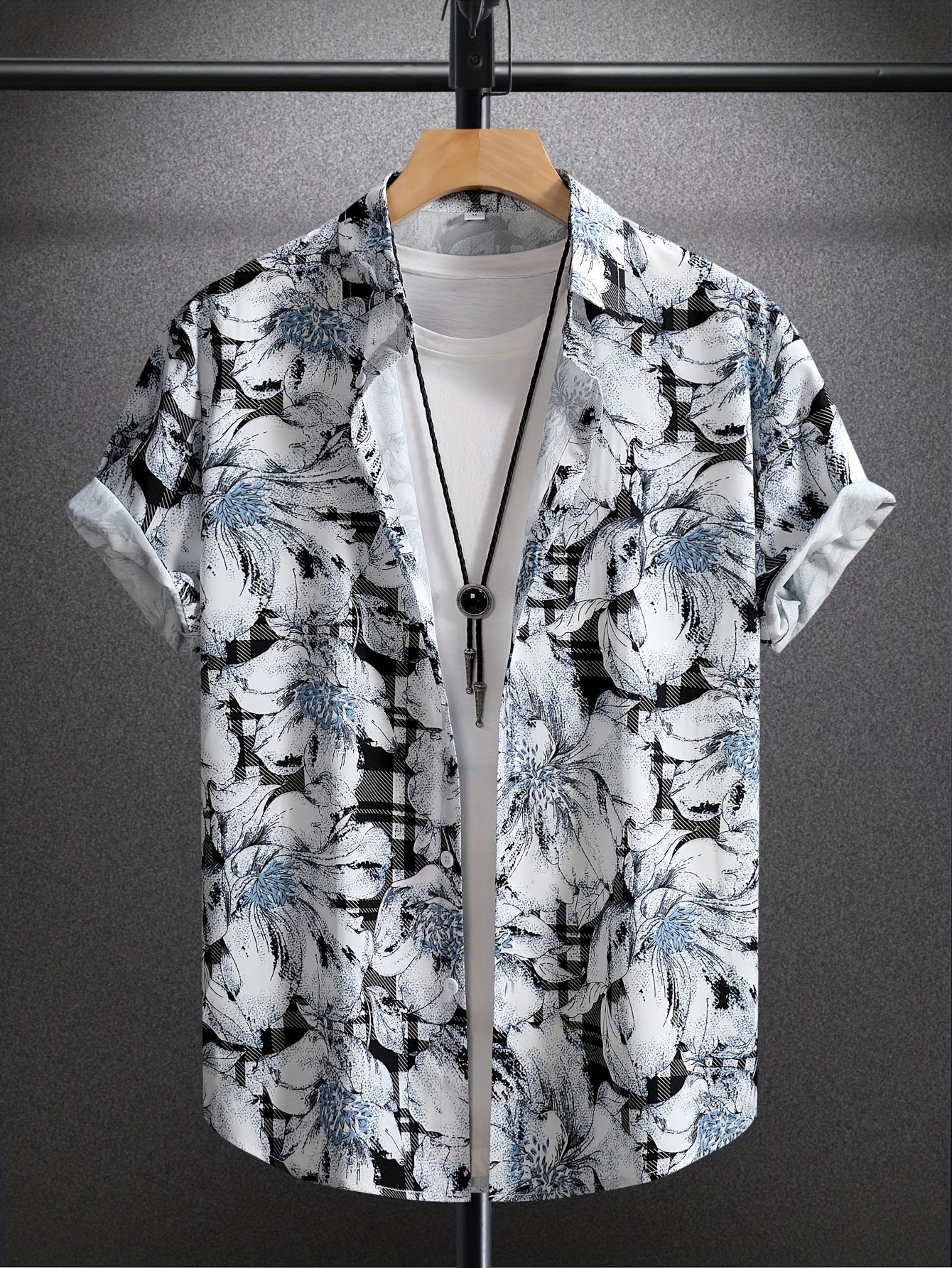 Chemise à manches courtes homme style resort imprimé floral graphique – idéale pour vacances et sorties décontractées