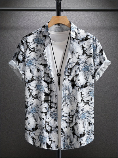 Chemise à manches courtes homme style resort imprimé floral graphique – idéale pour vacances et sorties décontractées