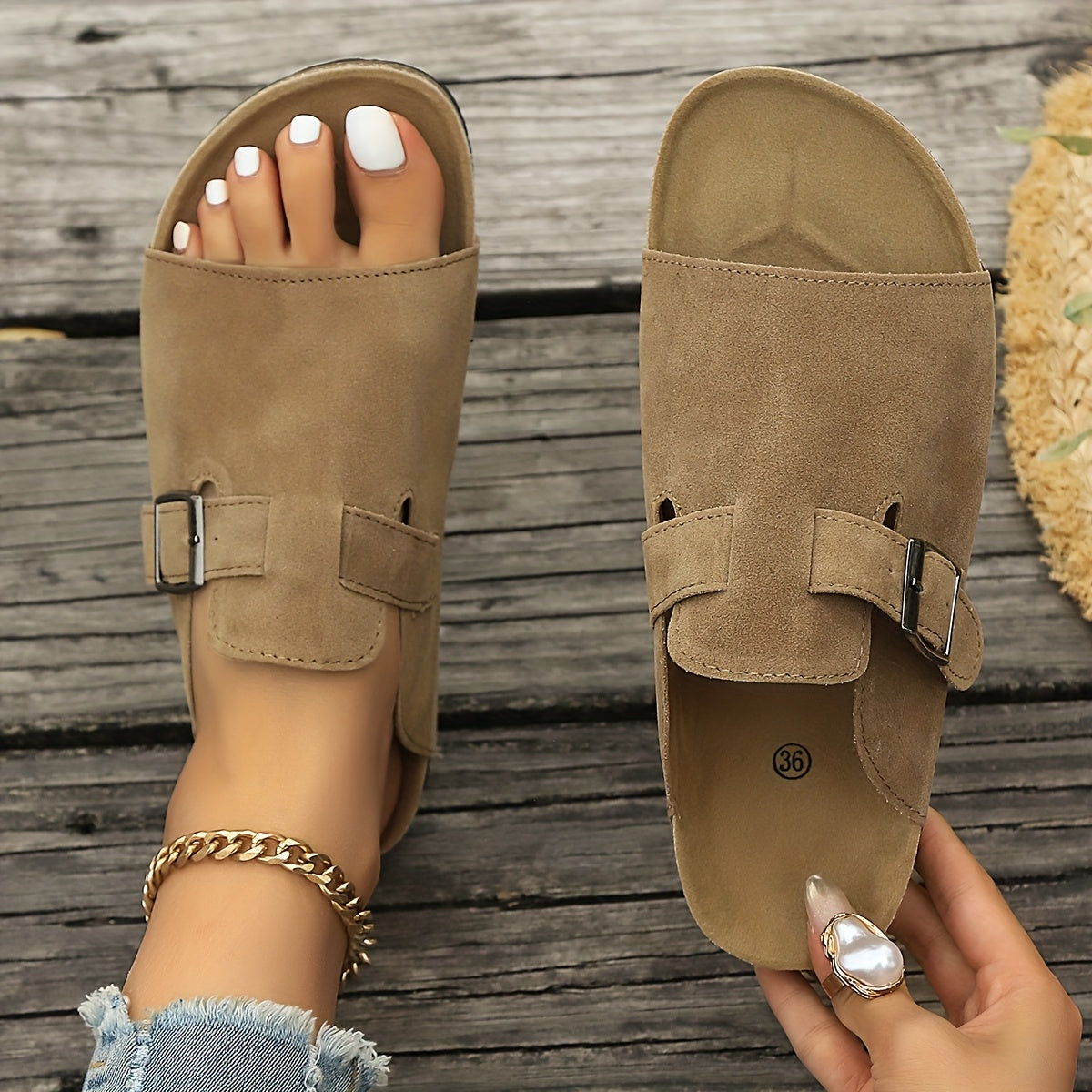 Sandales décontractées à bride boucle pour femme – Style slip-on confortable et chic