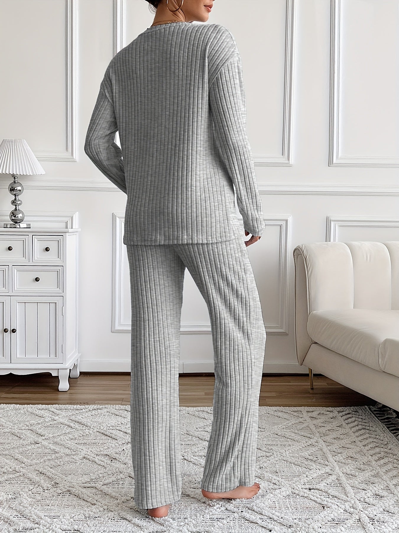Ensemble côtelé Femme avec inscription "NOPE not today", col en V et pantalon large