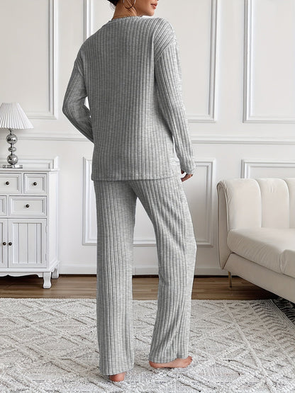 Ensemble côtelé Femme avec inscription "NOPE not today", col en V et pantalon large