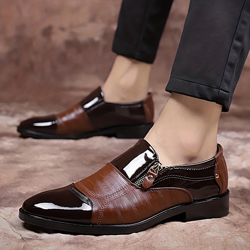 Zapatos de vestir de negocios para hombre estilo inglés con punta afilada y cierre de cremallera