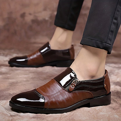 Zapatos de vestir de negocios para hombre estilo inglés con punta afilada y cierre de cremallera