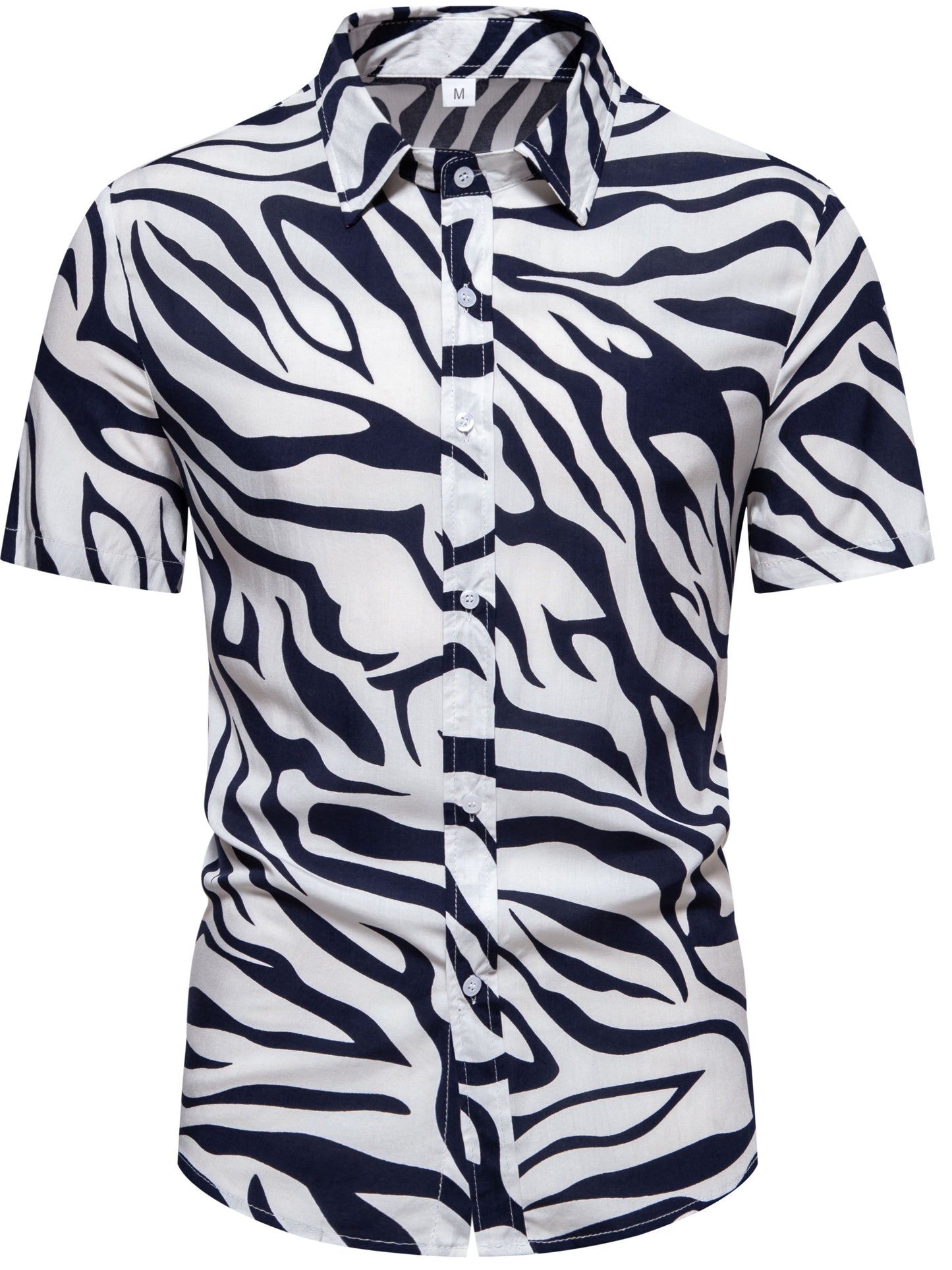 Camicia uomo a maniche corte stile resort con motivo zebrato di tendenza per l'estate