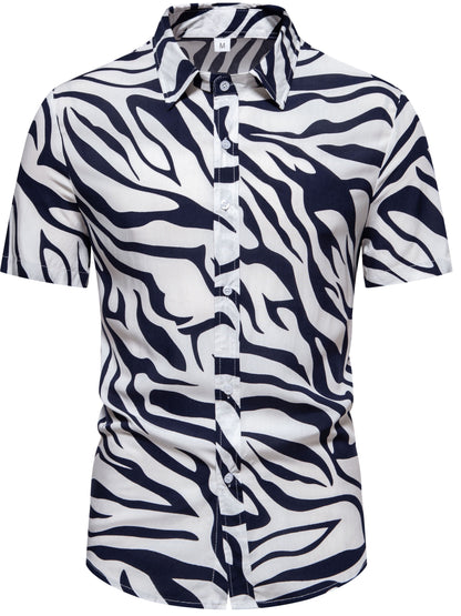 Camicia uomo a maniche corte stile resort con motivo zebrato di tendenza per l'estate