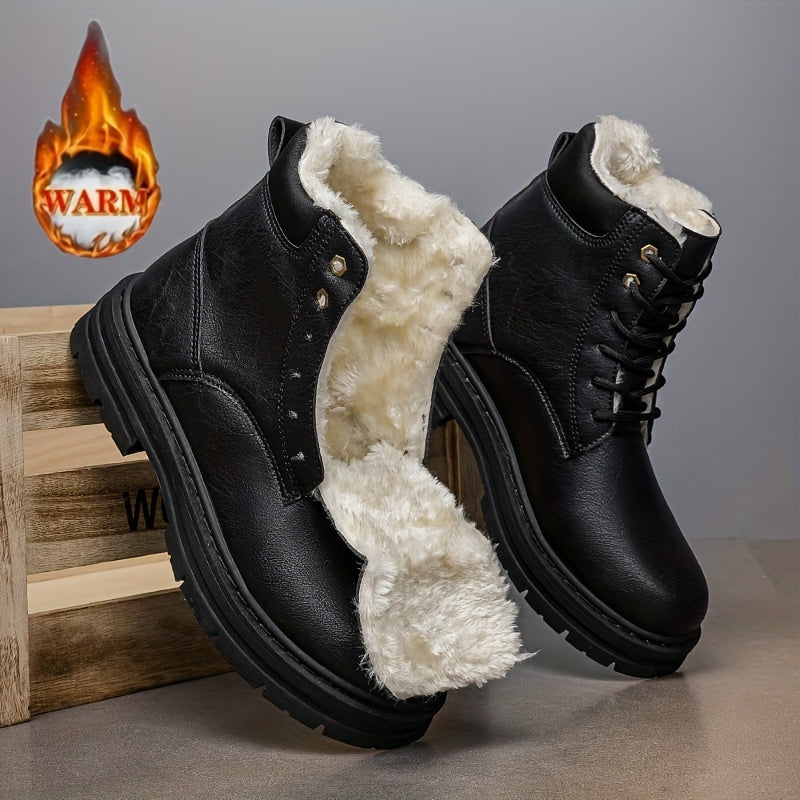 Bottes montantes homme fourrées chaudes à lacets, plusieurs coloris disponibles