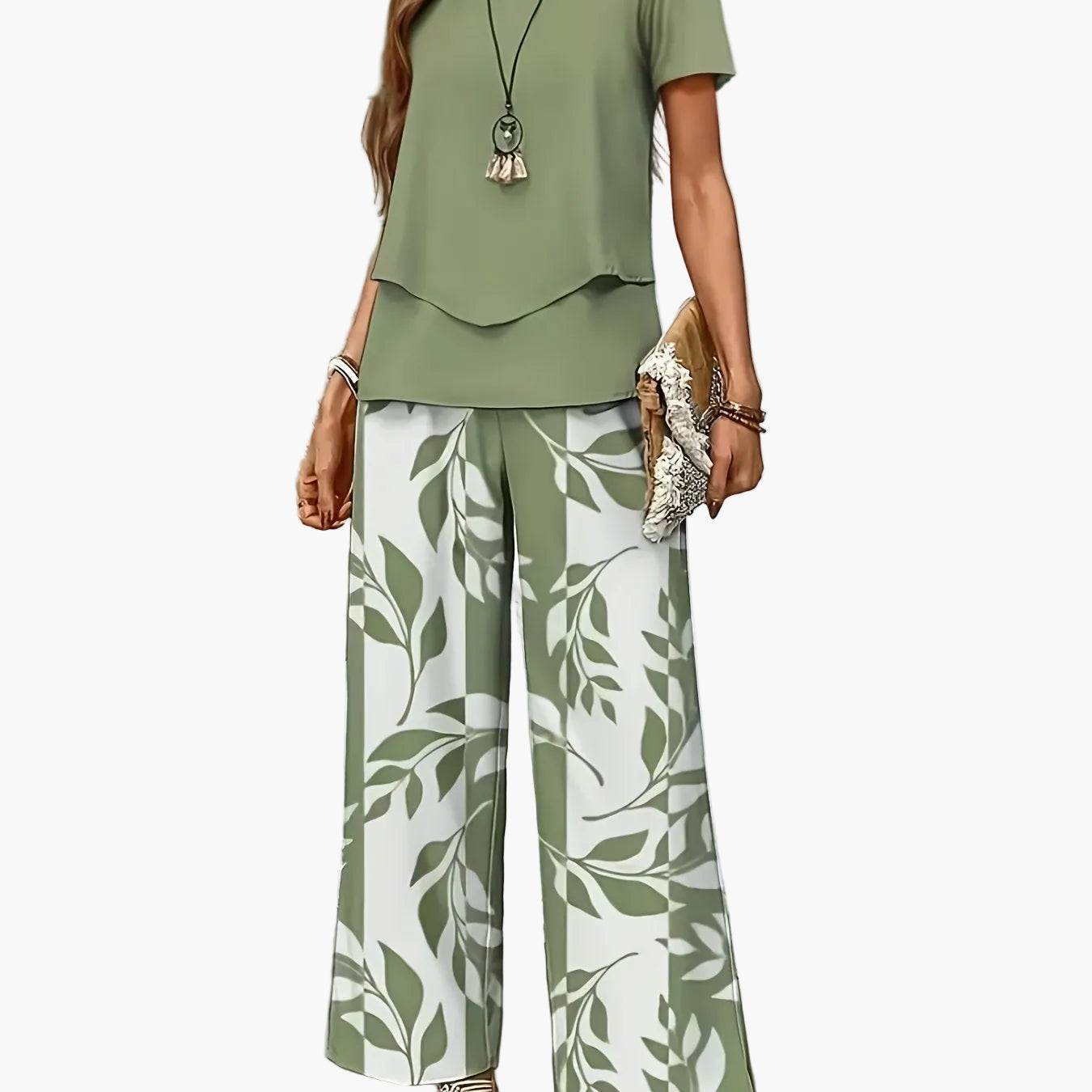 Ensemble élégant pour femme à manches courtes style décontracté chic avec pantalon large imprimé floral