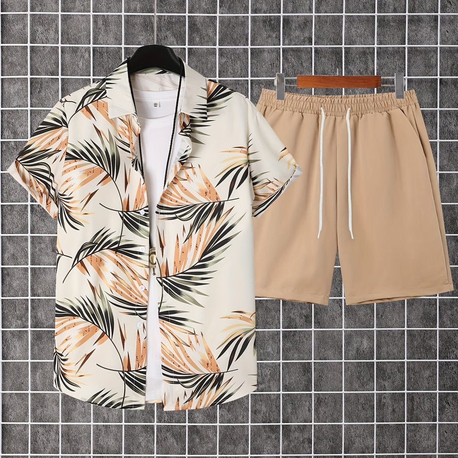 Afslappet sommeroutfit til mænd - Skjorte med palmeprint & shorts - Strand- og feriestil