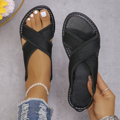 Avslappnade slip-on-sandaler för dam, korslagd stil, perfekta för sommaren