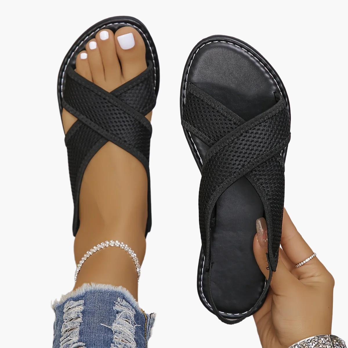 Avslappnade slip-on-sandaler för dam, korslagd stil, perfekta för sommaren