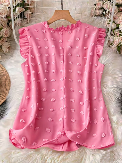 Elegant blus för kvinnor med volanger, avslappnad chic stil för vardagen