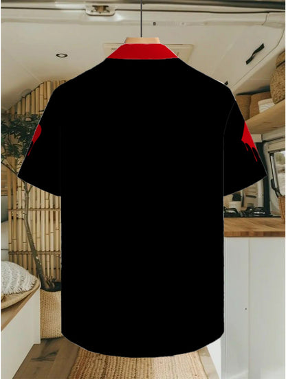 Chemise décontractée homme style jeu de cartes motif graphique – idéale pour sorties ou vacances