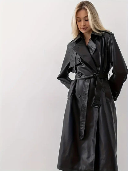 Lange trenchcoat voor dames - Elegante stijl met dubbele knoopsluiting en tailleceintuur - Ideaal voor herfst en winter
