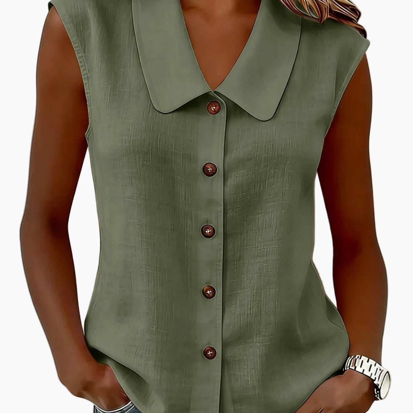 Chemisier sans manches à col Claudine pour femme, style décontracté chic, idéal pour le printemps et l'été